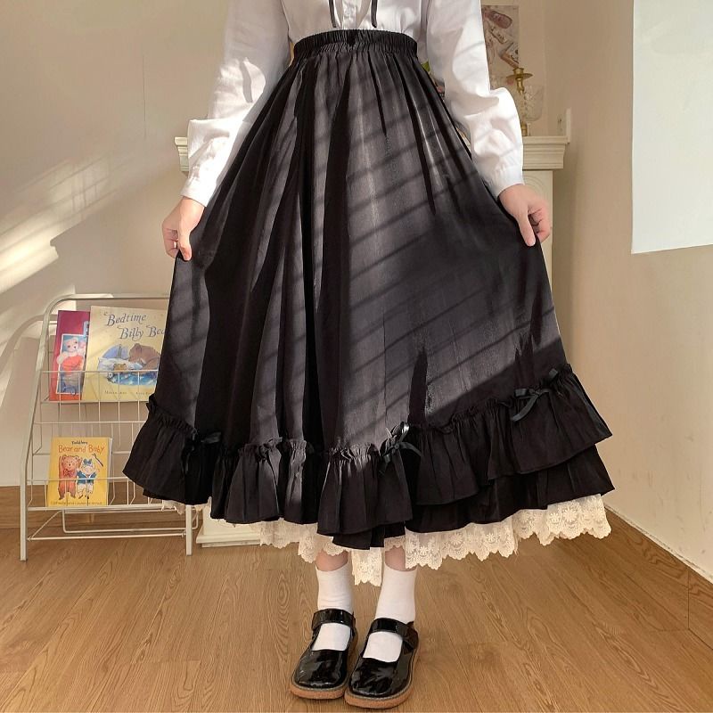 Jepang Gadis Lembut Super Peri Renda Rok Panjang Putih Peri Rok Pinggang Tinggi Rok Wanita Musim Gugur dan Musim Dingin Desain Rasa Niche Rok