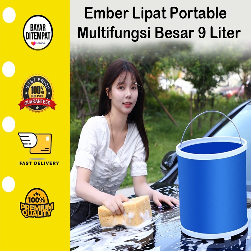 [BISA COD] Ember Lipat Portable Multifungsi Besar 9 Liter 9 L Car Cleaning Folding Bucket Portable Air Cuci Mobil Motor Waterproof