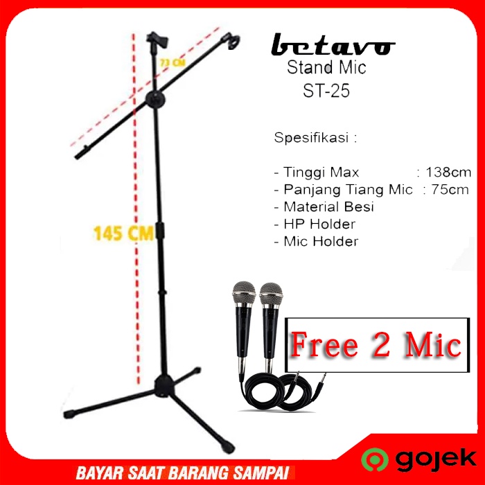 Jual Stand Mic Betavo St 25 Standing Mik Microphone Up Down Multi Body Besi Tiang Mikropon Bonus 1544