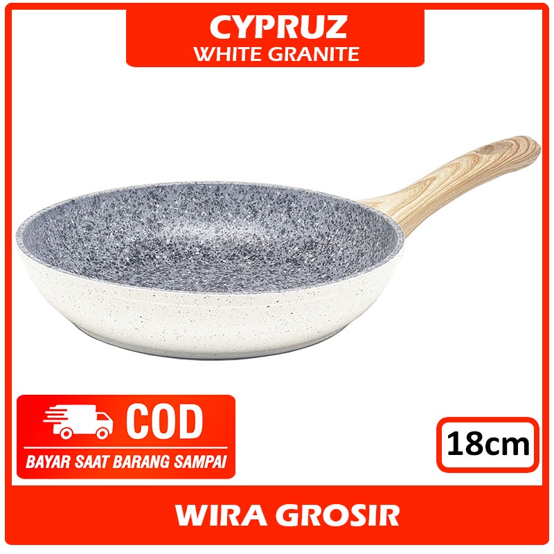 Cypruz 18cm Frying Pan Putih Granite | Wajan Keramik | Penggorengan Anti Lengket | Teplon Granit Cer