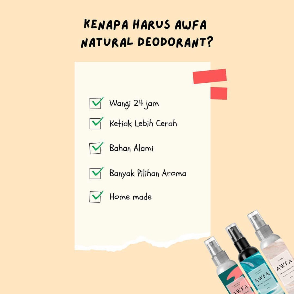 Deodoran Awfa - Natural Deodorant Spray Cair Tawas Alami Original isi 60 ML