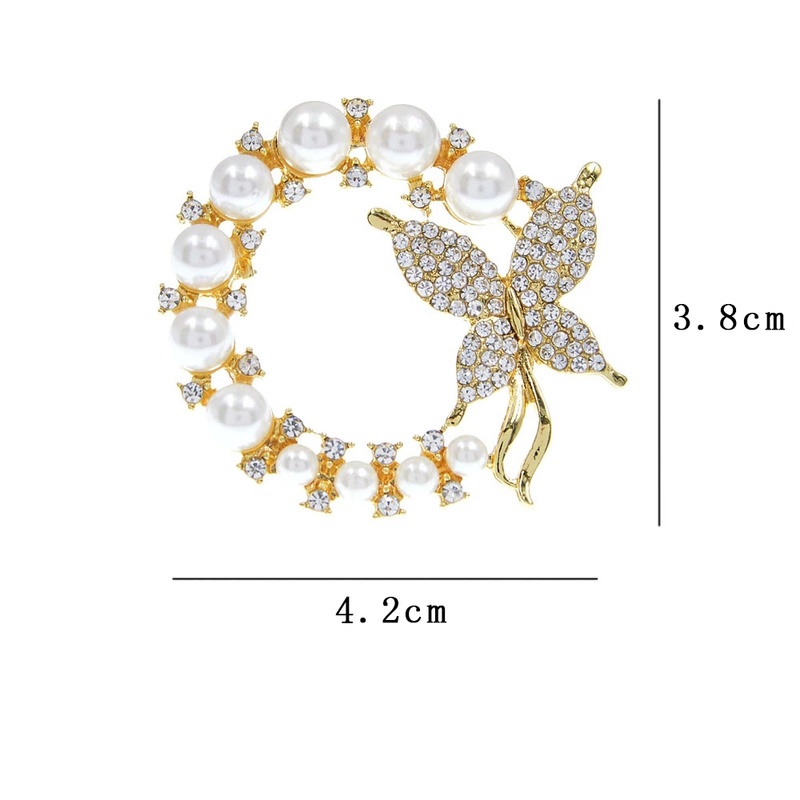Bros Pin Bentuk Butterfly Circle Aksen Mutiara Dan Berlian Imitasi Bahan Metal Gaya Vintage Untuk Wanita