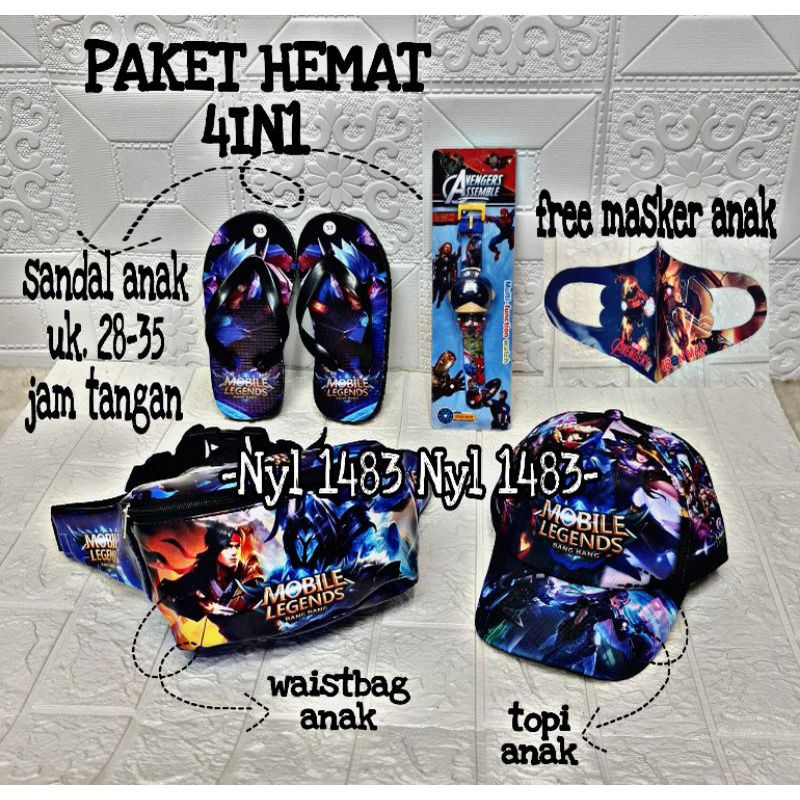 WAISTBAG ANAK KARAKTER MOBILE LEGEND FREE FIRE - PAKET HEMAT 4IN1 MURAH MERIAH