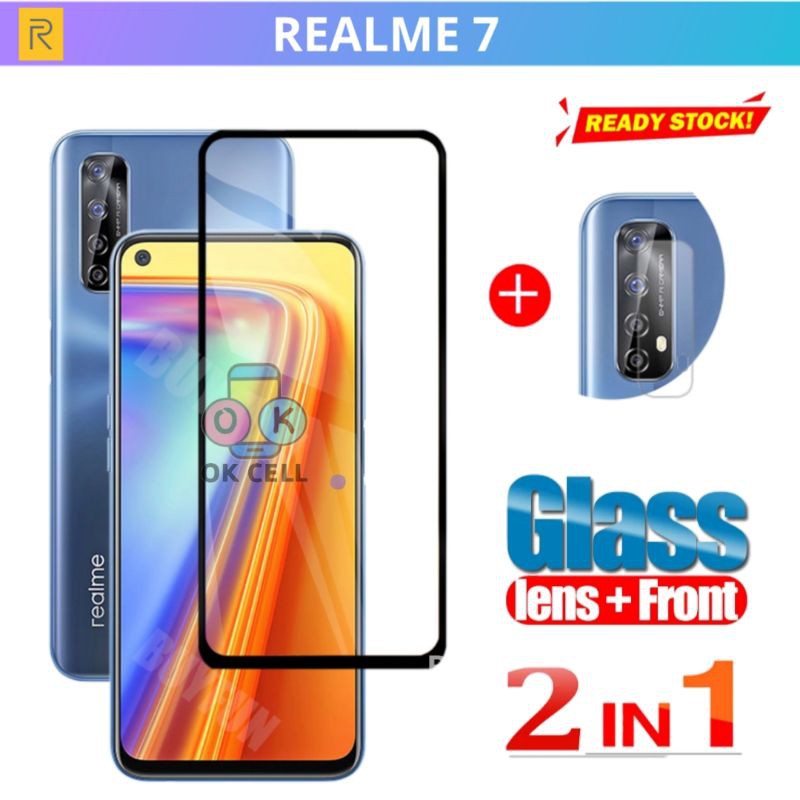 2IN1 - Tempered Glass Full Layar Kamera Realme 7 TG Anti Gores Camera Screen Protector Premium