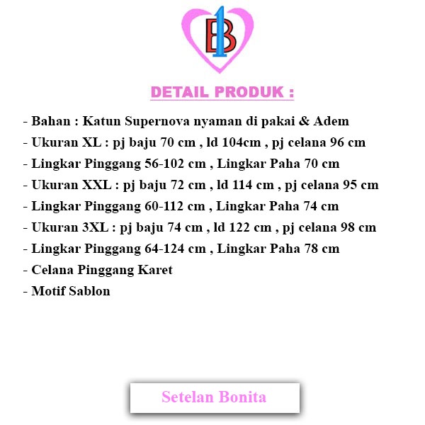 STELAN BONITA Fashion Wanita Model Terbaru B1-Love 75201-7671-7831-8207-8826-7671(M-L-XL-XXL-XXXL).