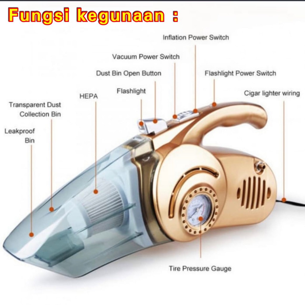 Vacuum Cleaner Mobil &amp; Car Air Compressor / 12v - 120W / 4in1 Vacum Car Multi fungsi mobil