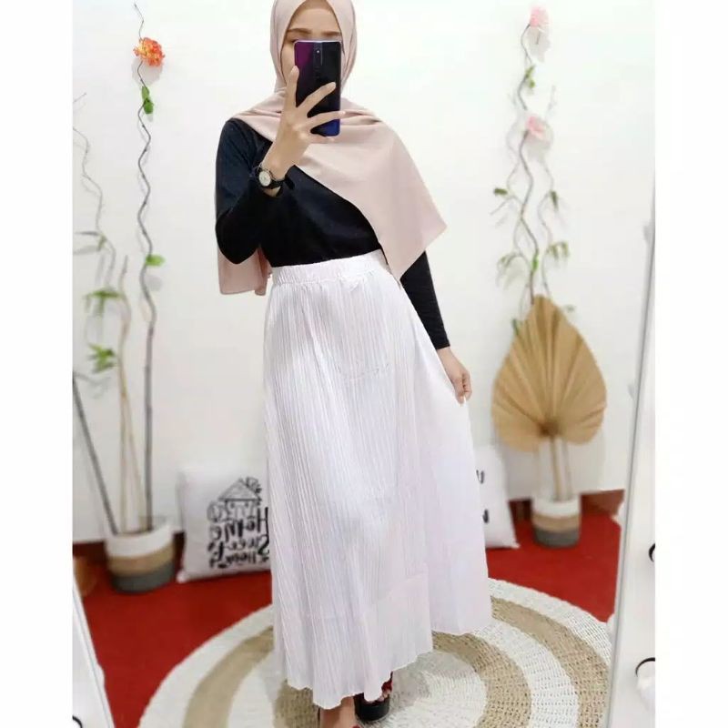 BISA COD_ROK PLISKET PUTIH PREMIUM/ROK PLISKET FLARE SKIRT WANITA DEWASA