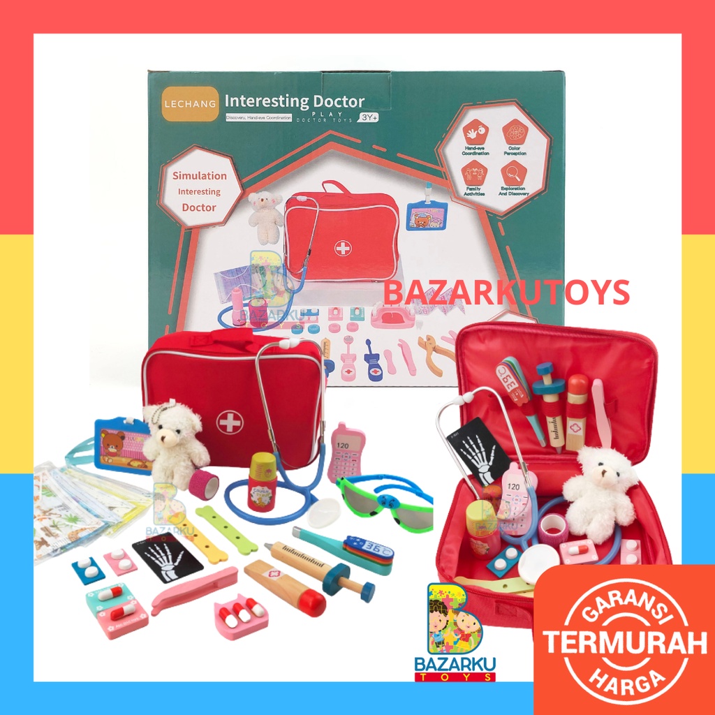 Wodden Doctor Bag Set Dokter Dokteran Mainan Anak Lengkap Mainan Dokter Set Wooden Toys Mainan Kayu Mainan Dokter Gigi Mainan Dokter Gigi Anak