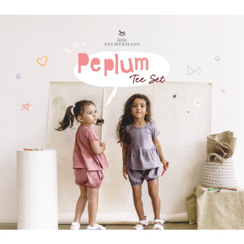 Little Palmerhaus Peplum Tee Set Girl Ruffle Set Anak Perempuan 6 Bulan - 3 Tahun