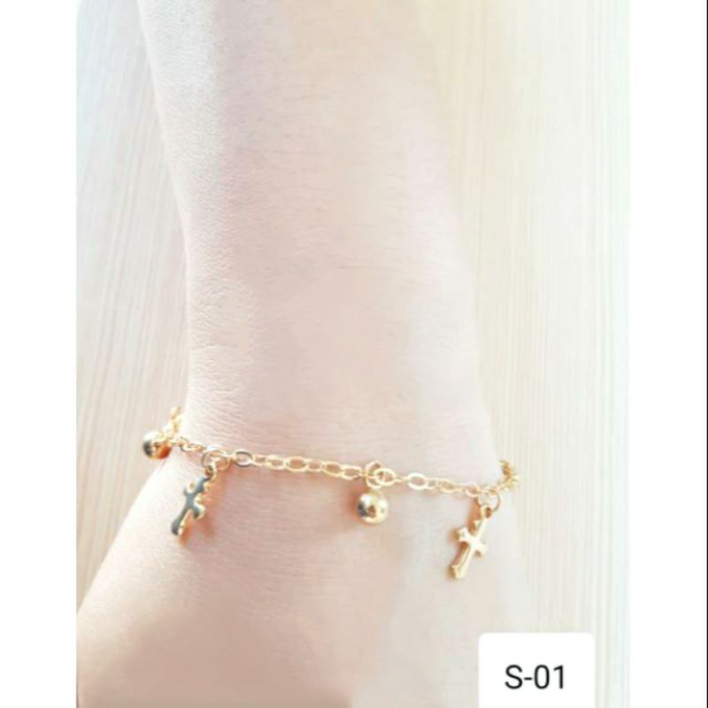 SET Gelang Tangan Gelang Kaki Salib Titanium Gold Impor Antikarat Gelang Jurai Salib Titanium Gold