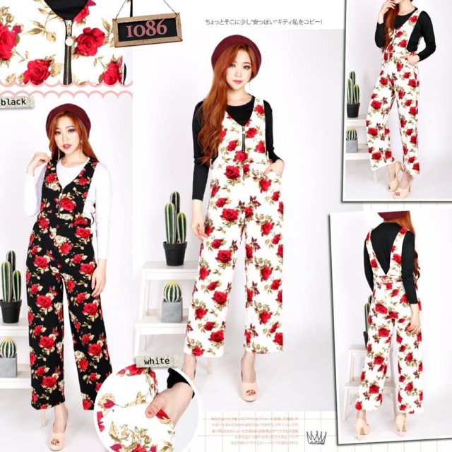 1086 overall jumpsuit ziper celana kulot pjg + dalaman ( inner)