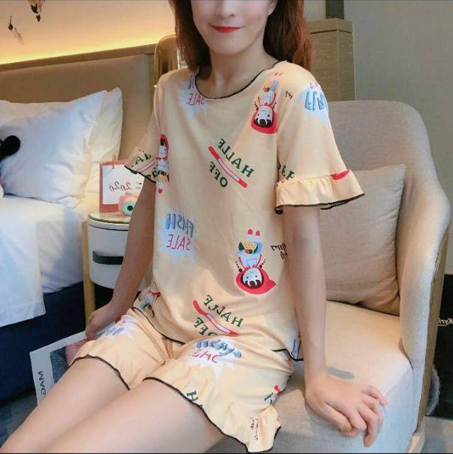 Baju tidur Wanita Import Bahan Kaos Spandex Tebal Aneka Motif All Size L Short Pants-Doll