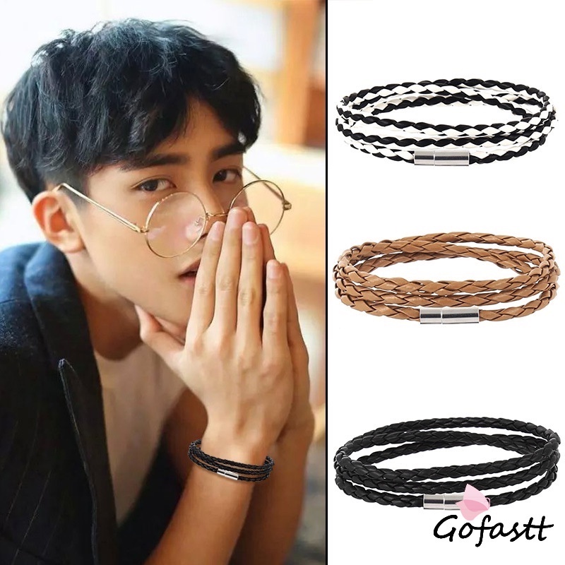 Gelang Korea Multi-layer Jalinan Twist Bracelet Tali Kulit Gelang G