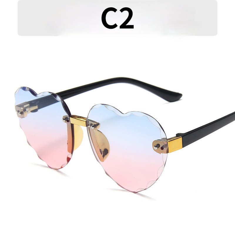 (YUZHU) COD New Fashion Love Cut Edge Kacamata Laut Tanpa Bingkai Warna Gradien Kacamata Peach Heart untuk Anak-anak