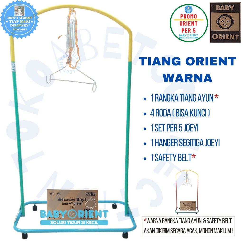 PROMO ORIENT PER 5 Rangka Tiang Ayunan Bayi Warna Per 5 Hanger Segitiga Safety Belt Roda bisa dikunci Perlengkapan Tidur Baby Kebutuhan Anak TOKOABET