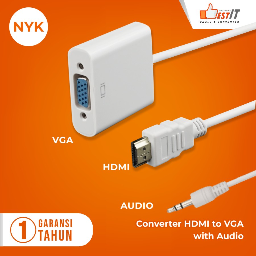 HDMI to VGA Plus Audio Converter Kabel NYK - Converter Kabel HDMI to VGA + Audio