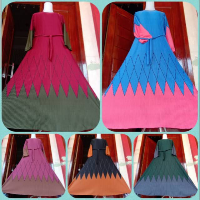 Gamis Full Plisket Dewasa Motif Zikzak