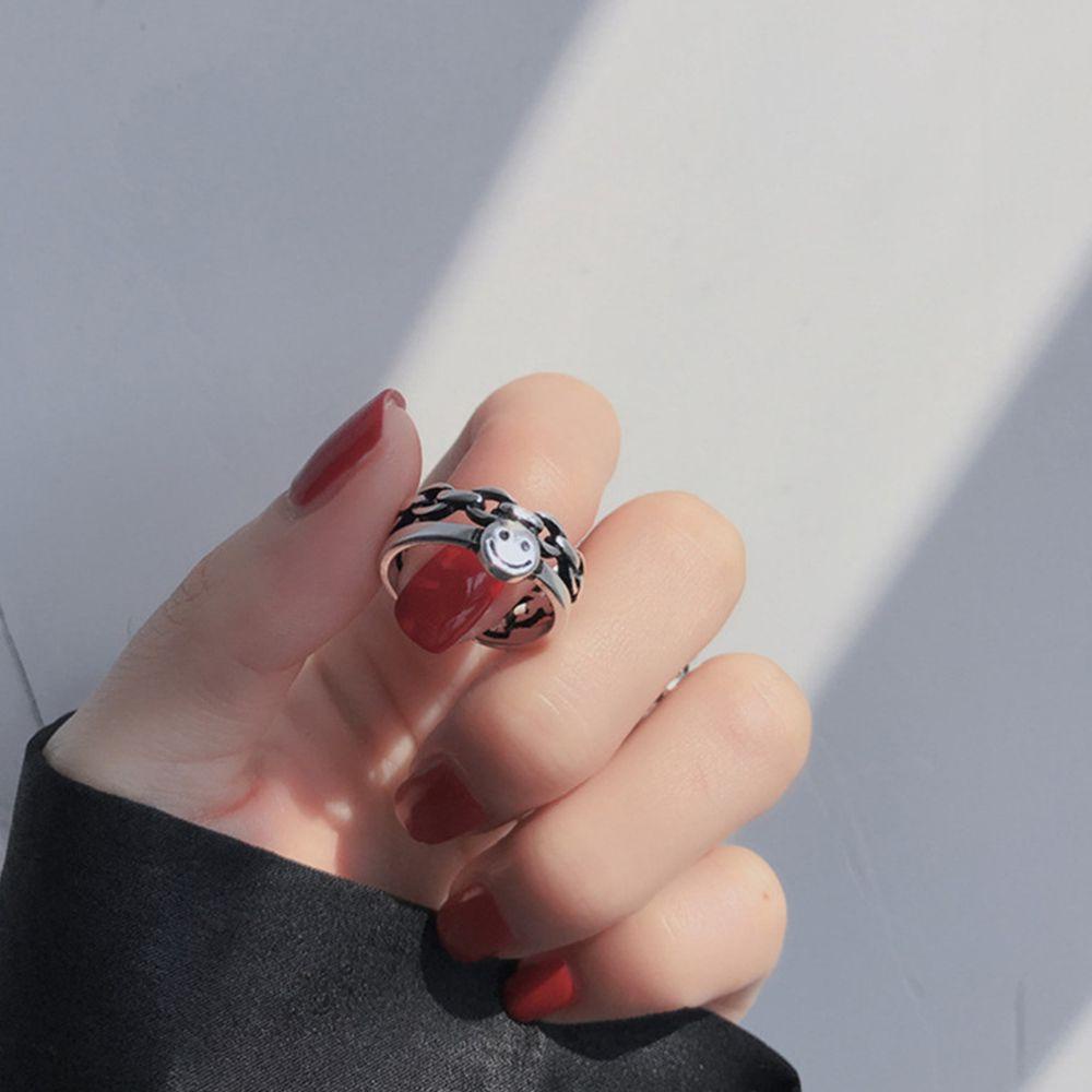 [Elegan] Smiley Face Cincin Minoritas Unik Pria Pasangan Paduan Hadiah Hari Valentine Gaya Korea Jari Cincin