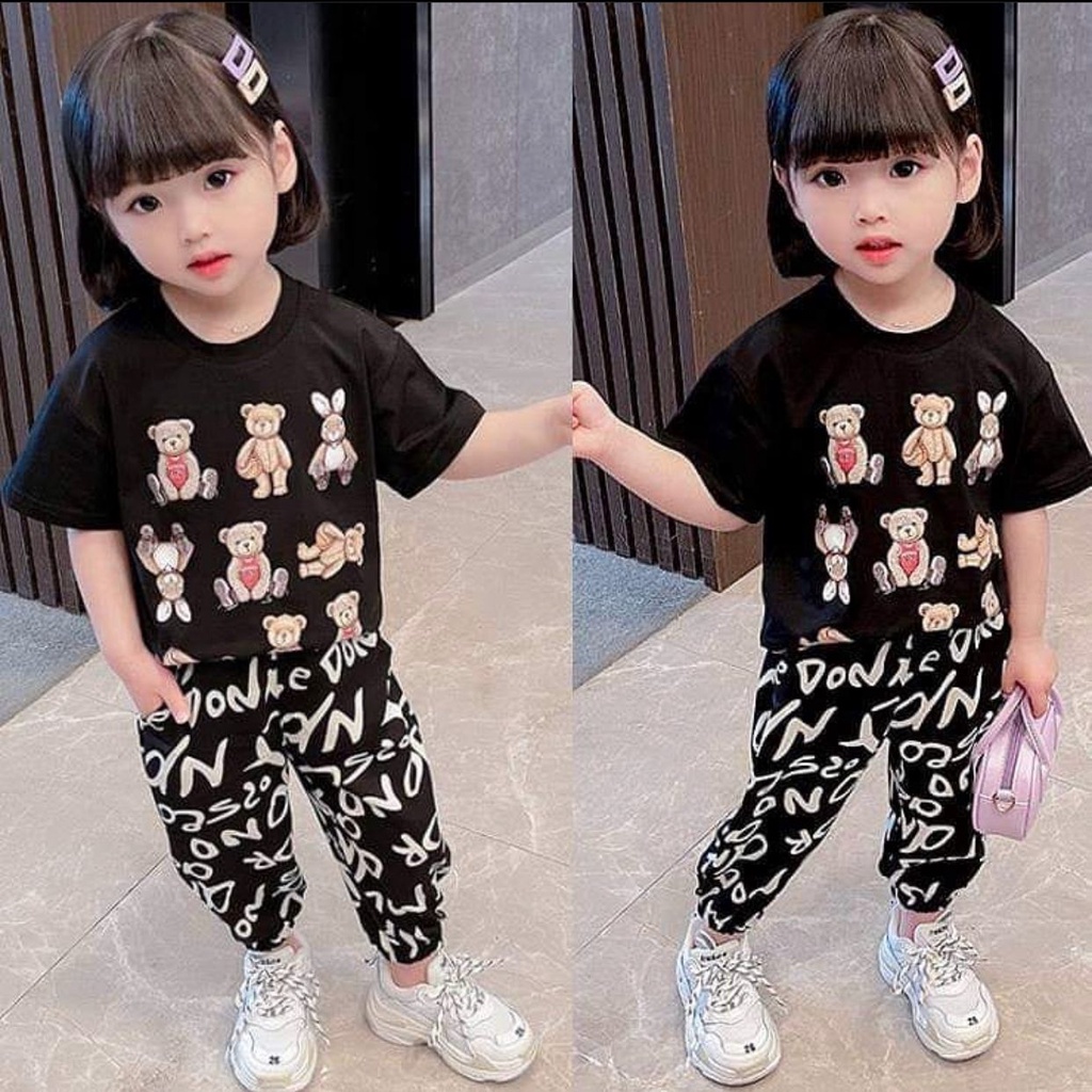 SETELAN ANAK BAJU BAHAN KATUN CELANA PANJANG UMUR 1-5 TAHUN MOTIF BEAR BAJU ATASAN ANAK LAKI LAKI PEREMPUAN TERBARU OUTFIT ANAK MASA KINI FASHION ANAK TERMURAH