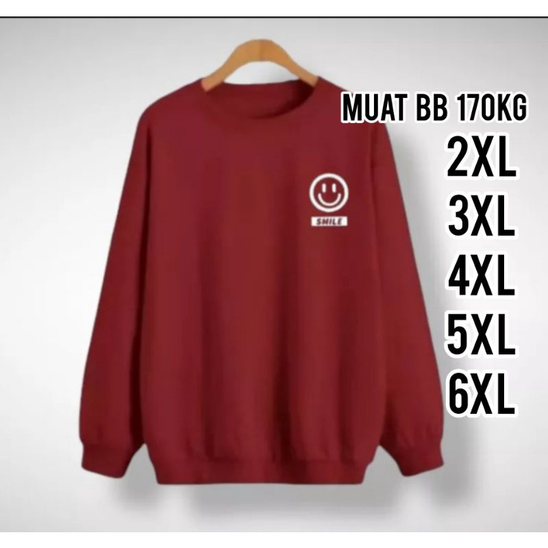 Sweter crewneck jumbo smile oversize  Real  Jumbo 100%  size 2xl 3xl 4xl 5xl 6xl  Pria wanita