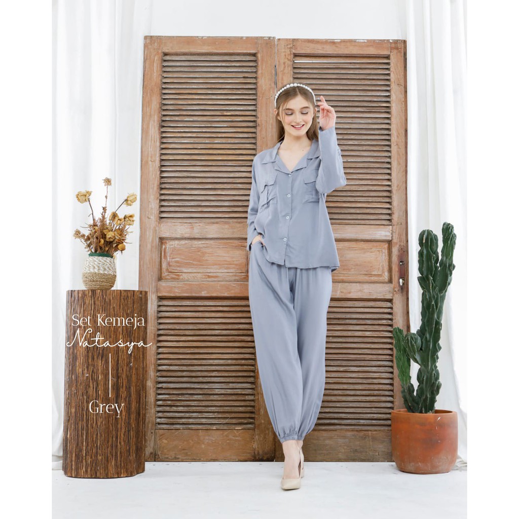 Leesy.Id - Set Jogger Rayon Premium Motif Natasya-NATASYA GREY