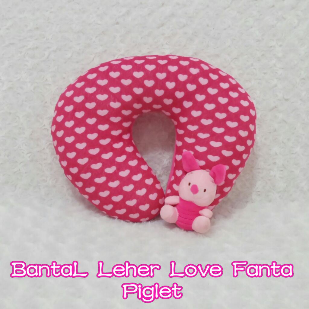Bantal Leher - Bantal Kepala - Bantal Travel Leher Love fanta Piglet - Babi Pink