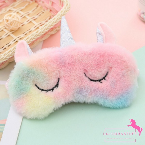 Penutup Mata Unicorn untuk tidur Tutup Tidur Rainbow Bulu Plush