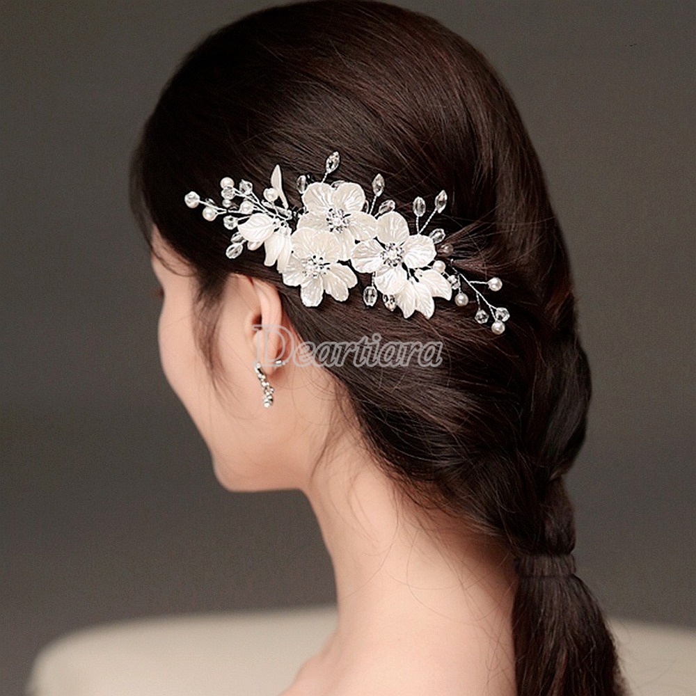 Bridal Headdress Korean Hand-woven White Flower Side Clip