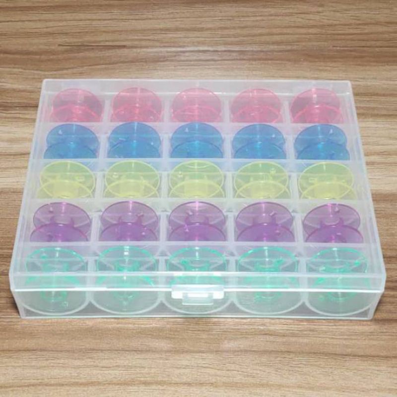 Spul Bobbins Plastik Warna Mesin Jahit Portable 25pc