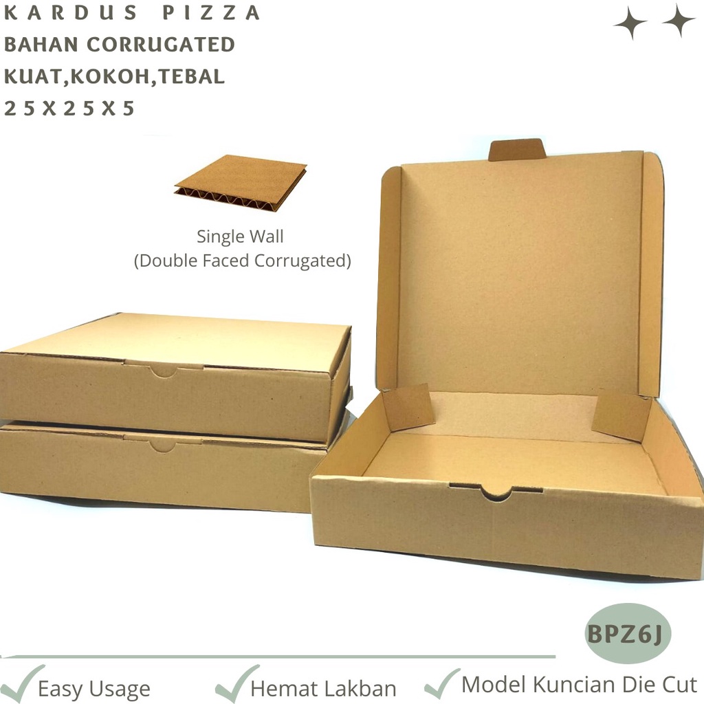 Kardus Pizza 25X25X5 Corrugated Die Cut E-flute (BPZ6J)