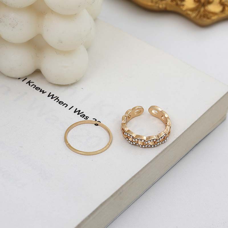 2pcs / Set Cincin Jari Telunjuk Hias Berlian Untuk Wanita