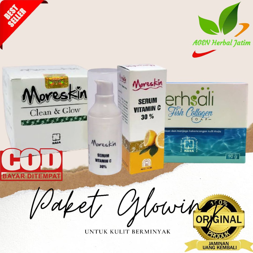 Paket Perawatan Pemutih Wajah Glowing Bpom Untuk Kulit Berminyak & Kusam Erhsali Fish Collagen Nasa