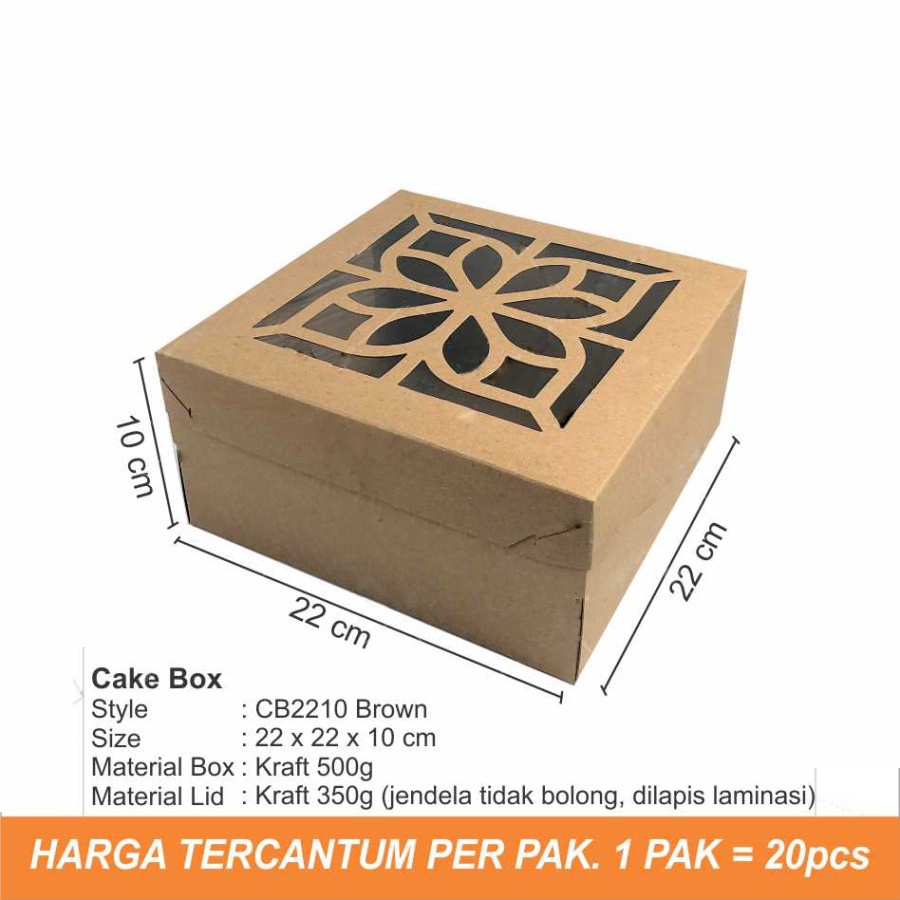 

Kotak Kue Cake Box Kardus Kemasan Makanan Food Packaging Dus Toples Roti Coklat 22x22x10cm Isi 20pcs