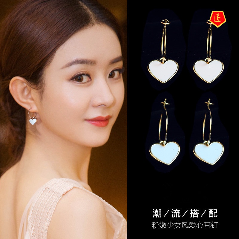 [Ready Stock]Female Simple Sweet Heart-Shaped Silver Earrings