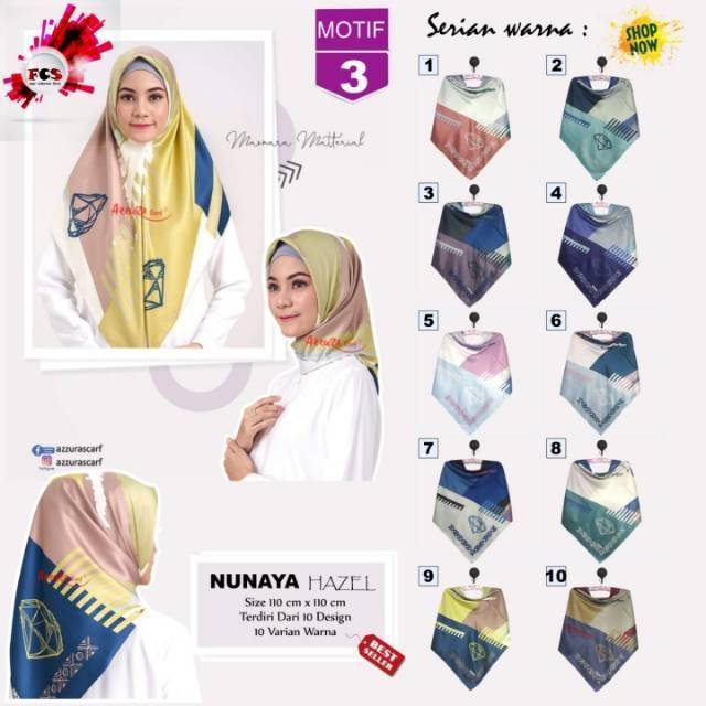  Jilbab  Segiempat Nunaya Hazel  Motif 3 by Azzura Scarf 