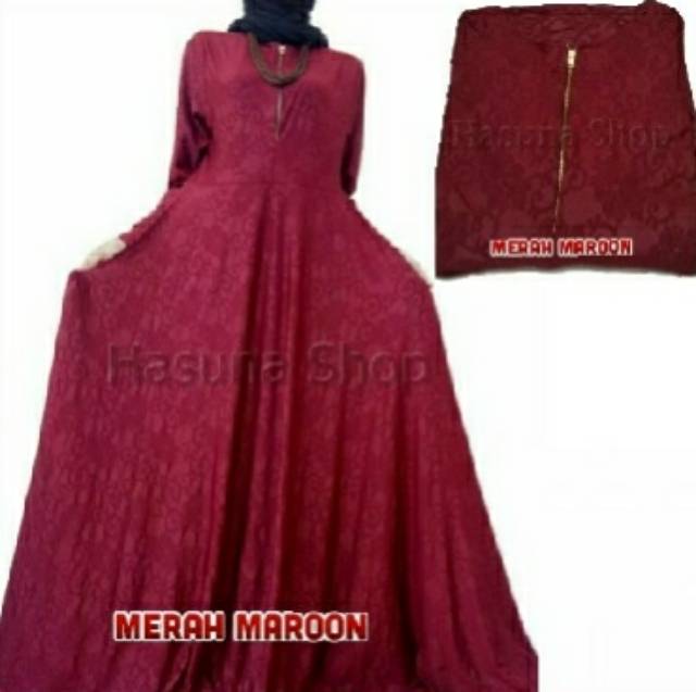 Gamis Jersey Merah Maroon Motif Relief Hasuna Shop 