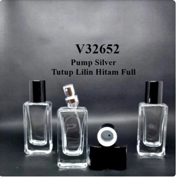 Botol Parfum V32652 30 ml Pump silver Tutup Hitam full perp cs
