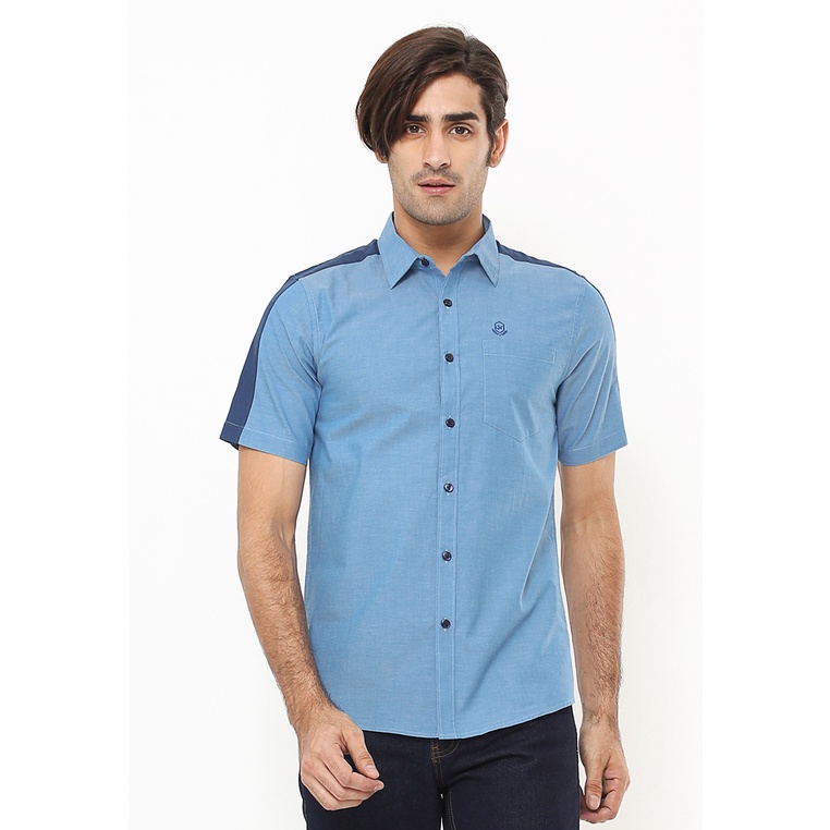 Johnwin - Kemeja Casual - Two Tone Color - Biru - Slim Fit - ASH.670.K880.685.C S/S