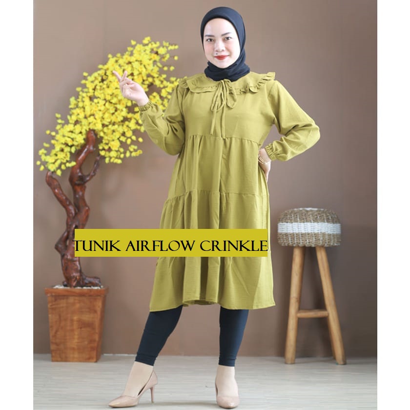 TUNIK AIRFLOW CRINKLE PREMIUM JUMBO IMPORT BUSUI KEKINIAN TERBARU 2022 / TUNIK BAHAN CRINKLE / TUNIK