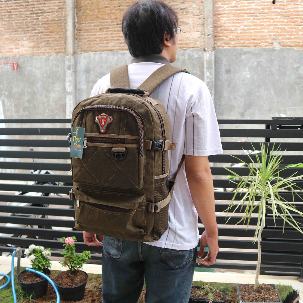 Tas Tebal Ransel Sekolah Kanvas Jahit Coklat Muda Ransel Laptop Bagus Distro Punggung