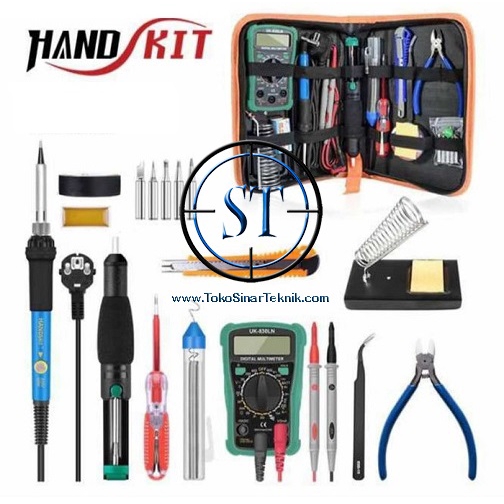 Paket Lengkap Peralatan Soldering Solder Electric Iron Adjustable 60W Temperature Suhu Set Handskit Multitester Solder Sedotan Timah Cutter Pisau