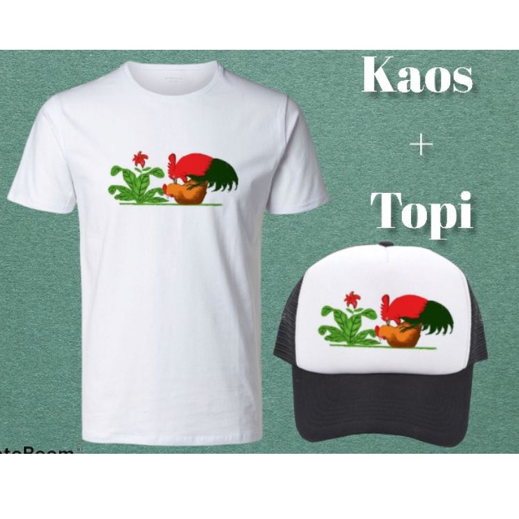 Kaos plus Topi Mangkok Ayam Jago Kawin