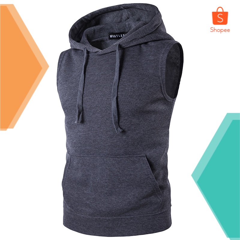 Whatlees Spring Perdagangan Luar Negeri  Pria Pullover Berkerudung Saku Rompi Jaket Rompi M20