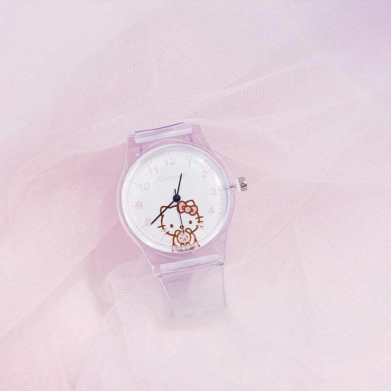 Hello Kitty Jam Tangan Wanita Jelly Rubber Transparant  Bening Karet Jam Tangan Murah