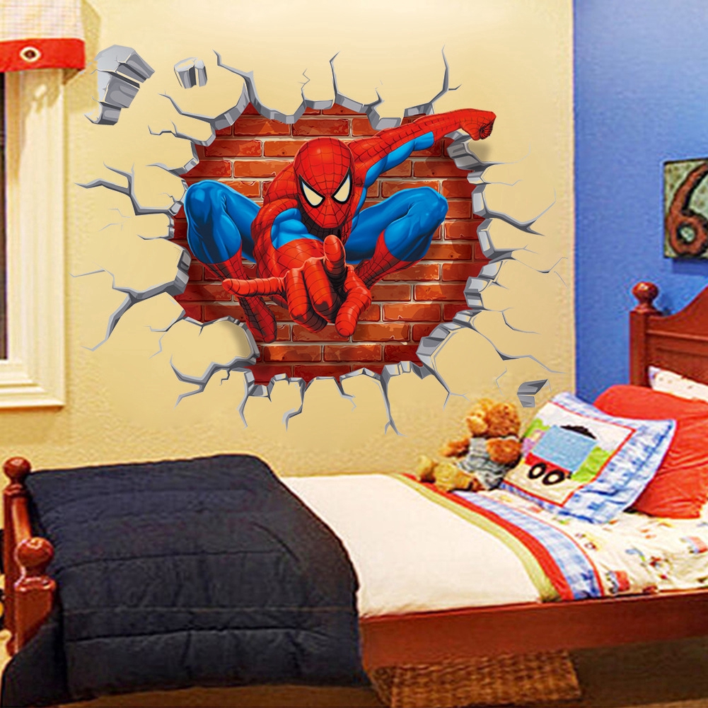 Stiker Dinding Desain Spiderman 14D untuk Kamar Anak