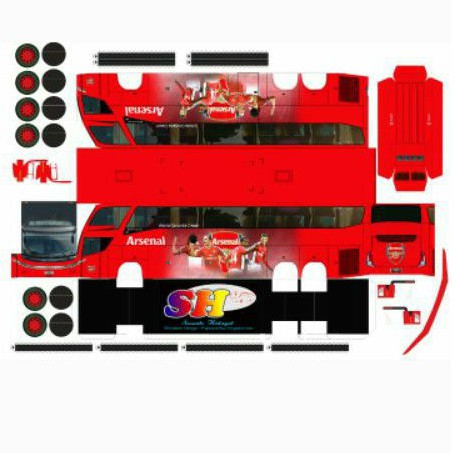 Lembaran Papercraft Bus Sepak Bola Arsenal Skala 1:50