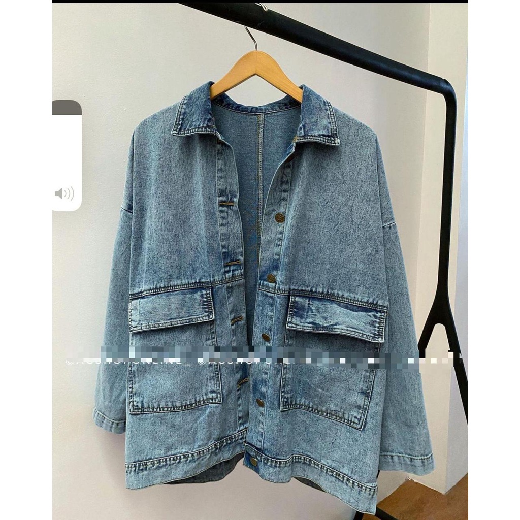 JAKET JEANS ALMA SANDWASH JUMBO LD 100-146 BAHAN DENIM JAKET WANITA CROPTY BIGSIZE-SHAKA LIGHT LD 120