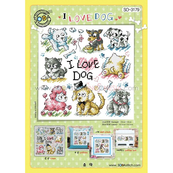 Paket DIY Craft Sulam Kristik / Cross Stitch Sodastitch SO-3179 - I Love Dog Anjing Puppy