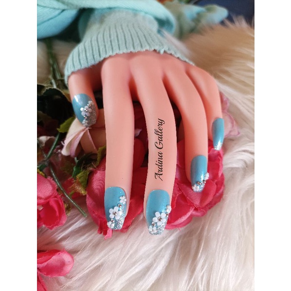 KUKU PALSU FREE LEM// KUKU PALSU PENGANTIN MURAH// FAKE NAIL ICE BLUE, PEACH