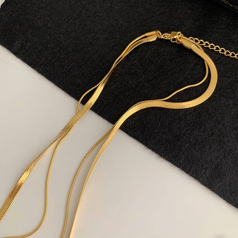 Kalung titanium dua layer polos simple elegan Anti karat korea fashion